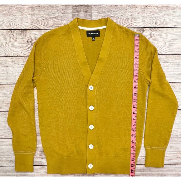 New Bonobos Mens Yellow Merino Wool Blend Cardigan Size Small - Picture 5 of 7